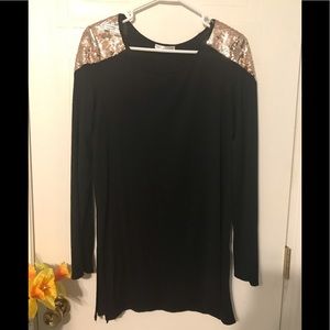 Coco & Main Black Tunic Top with Rose Gold Sequins